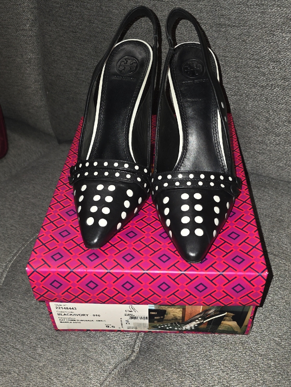 Tory Burch Black and White Polka Dot Slingback Pumps